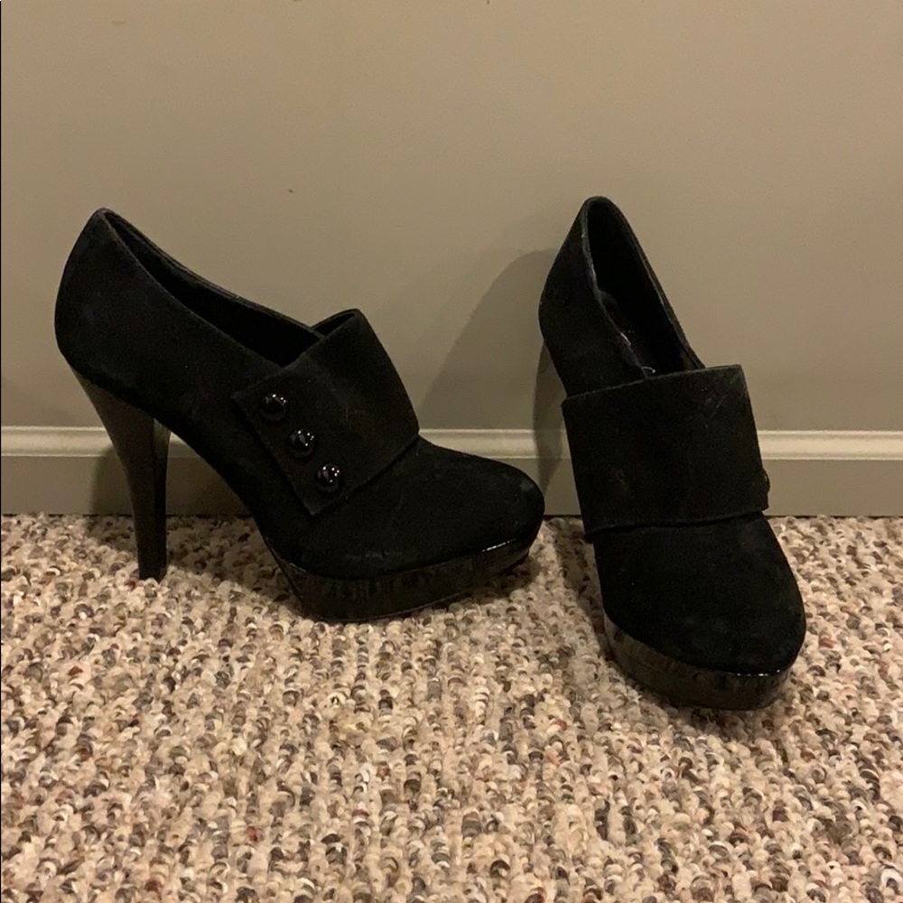 Black suede high heels